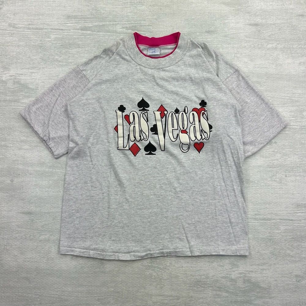 Vintage Las Vegas Shirt Adult‎ L Gray Pink Double Sleeves Nevada Gambling Casino